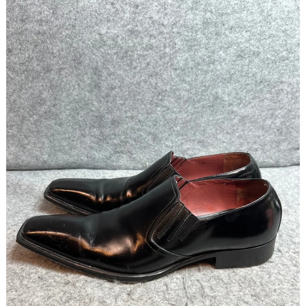 Jo Ghost Mens Black Leather Square Toe Slip On Loafers Made in Italy Size 42